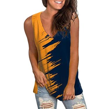 Imagem de PKDong Camiseta regata feminina de verão, gola V, sem mangas, gradiente, casual, túnica para leggings, caimento solto, tops de verão, A02 laranja amarelo, GG