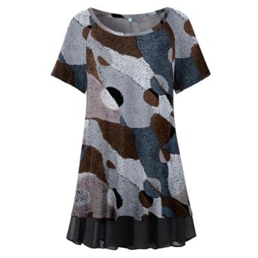 Imagem de LARACE Túnica plus size para mulheres, roupas de verão, camisas elegantes de manga curta, gola redonda, blusas de chiffon, A - azul acinzentado 37, 6X