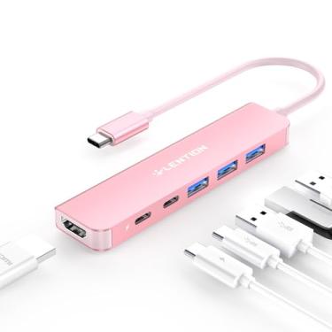 Imagem de LENTION 6 em 1 USB C para Hub Adaptador USB, USB C Multiporta Dongle com 4K HDMI, USB C Data Porta, 3 USB 3.0, 100W PD Compatível New MacBook Pro/Mac Air, iPad, Outros Dispotivos do Tipo C(Ouro Rosa)
