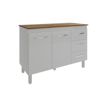 Imagem de Mobília Decor, Balcão Gabinete Para Pia 118 cm Cozinha Bruna Branco com Tampo Tampão 120 cm Savana