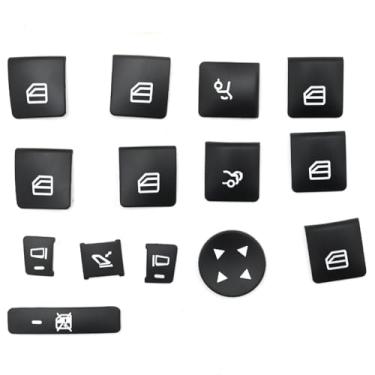 Imagem de Aynaxcol 14 peças de tampas de botão de interruptor de janela de energia para porta interna substituição para Mercedes Benz A-Class W204 W176 A180 A200 A250 A45 2013-2018 (preto)