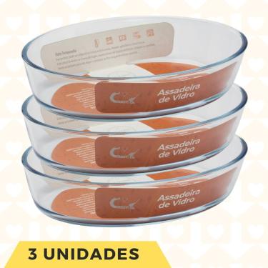 Imagem de Travessa Vidro 2,4L Medio Resistente Forno Assados Festas 3 Un