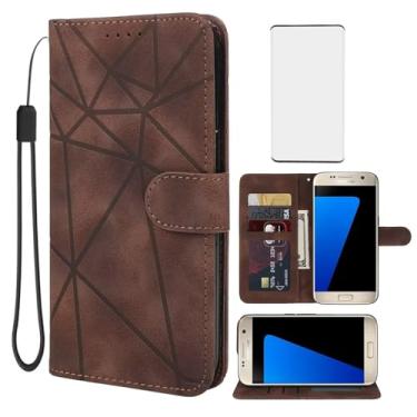 Imagem de Wanyuexes Capa carteira para Galaxy S7 Edge/Samsung S7 Edge SM-G935 com protetor de tela de vidro temperado, pele sensação de pele flip suporte suporte para cartão de crédito capa de telefone para