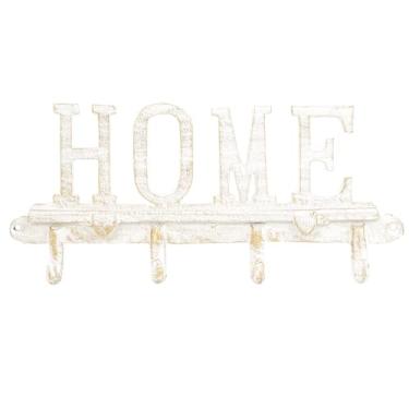 Imagem de Sungmor Porta-chaves de ferro fundido para parede, porta-chaves branco vintage em forma de casa com 4 ganchos, gancho organizador de chaves rústico para parede, ganchos utilitários decorativos para