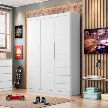 Imagem de Guarda Roupa Infantil 3 Portas 4 Gavetas Eloá Phoenix Baby - Branco