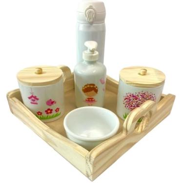 Imagem de Kit Higiene Bebê Jardim Encantado Menina Porcelana c/Garrafa térmica branca