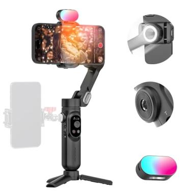Imagem de AOCHUAN Estabilizador gimbal portátil de 3 eixos para iPhone e smartphone Android Gimbal Anti-Shake com 1/4 de linha, luz magnética RGB, suporte de telefone com rastreamento de IA para vlogging para