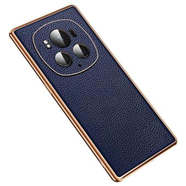 Imagem de POYUFRG Capa de negócios para Honor Magic 6 Pro/6, fina textura de lichia, capa moderna, proteção total para lentes de couro, azul, 6Pro