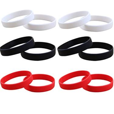Imagem de UQUABESO 12 pulseiras de borracha para homens e mulheres, pulseiras elásticas de silicone em branco para eventos, festas, esportes (preto, branco, vermelho), médio, One Size, Silicone, silicone