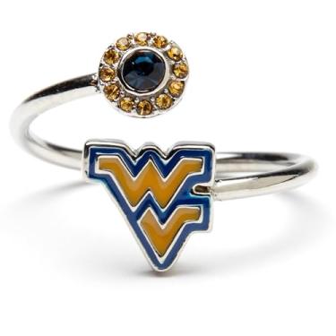Imagem de Stone Armory Presentes femininos West Virgina Mountaineers - Anel com logotipo da Virgínia Ocidental com cristais - Hipoalergênico e tamanhos ajustáveis 5-12 - Presentes femininos WVU e equipamento