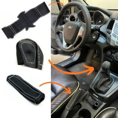 Imagem de Kit Capas Volante E Manopla Câmbio Manual E Alavanca Freio De Mão New 