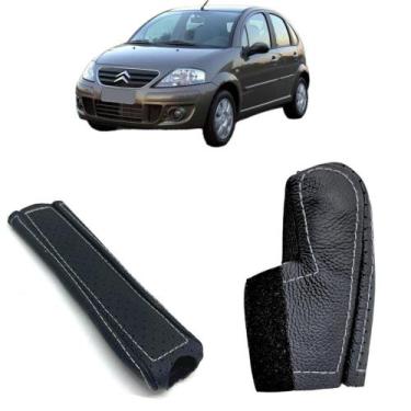 Imagem de Capa em couro manopla câmbio e freio de mão Citroen C3 Tendance 2009 a