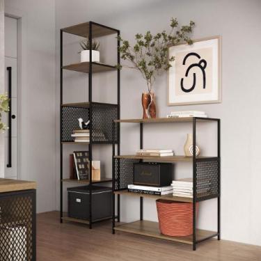 Imagem de Conjunto Sala com 2 Estantes em Aço Estilo Industrial - Placa e Ponto 