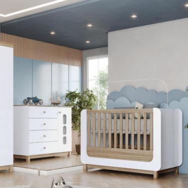 Imagem de Quarto de Bebê Berço e Cômoda 4 Gavetas Aconchego Henn, Branco/Jequiti