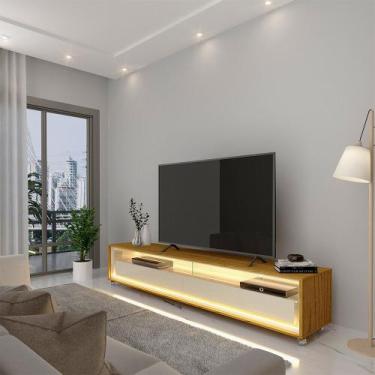 Imagem de Rack para TV Requinte 172 com LED Rodízios Naturale Off White - Gelius