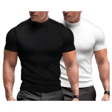 Imagem de Kit 2 Camisetas Masculina Slim Canelada Gola Alta Manga Curta - DIAMAN
