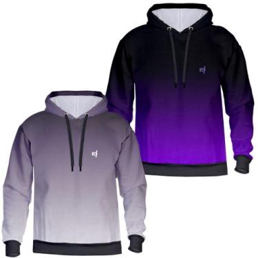 Imagem de Kit 2 Blusa de frio Moletom feminina masculina Degrade Com Capuz Bolso