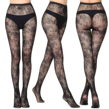 Imagem de Meia calça arrastão bordada com renda sensual estilosa - PANTY FASHION