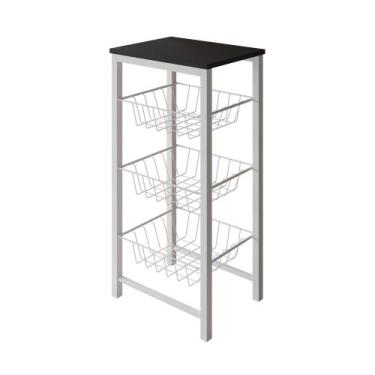 Imagem de Fruteira de Chão Cozinha Montada Aço Branco Tampo Preto Roma - Up Home