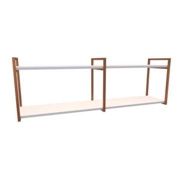 Imagem de Nicho Industrial 2 Prateleiras Grécia Ferro Cobre Tampo Branco 100cm  