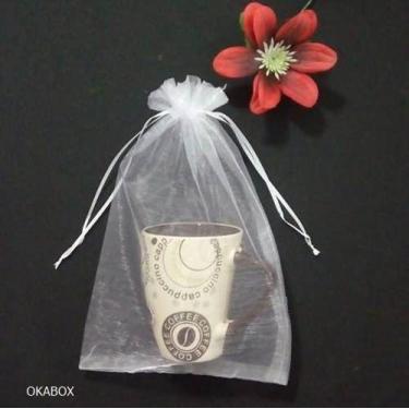Imagem de 50 Saquinhos De Organza para canecas 17x23 Cm Branco - Fita Cetim - AR