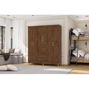Imagem de Roupeiro Ideal Plus 6 Portas e 2 Gavetas - Cor Imbuia Rústico - Vila R