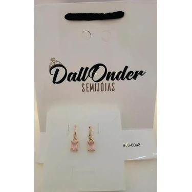 Imagem de Brinco Argolinha com Pingente Pedra Rosa, banhado a Ouro 18K - Antiale