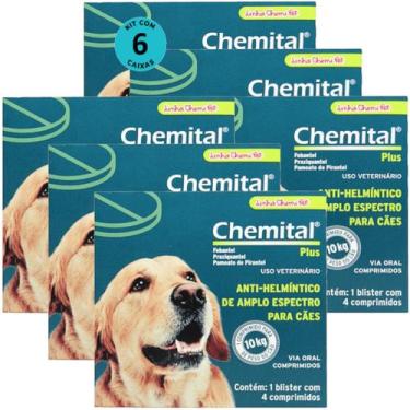 Imagem de Chemital Plus Com4 Comprimidos ChemitecVermífugo Para Cães Kit Com 6 C