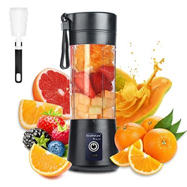 Imagem de Copo de liquidificador portátil, mini liquidificador elétrico USB para shakes e smoothies, suco, 380 ml, seis lâminas, ótimo para misturar, preto