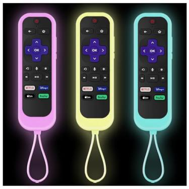 Imagem de Gavyqier Pacote com 3 capas de controle remoto para Roku TV | Onn Roku | TCL Hisense Roku capa protetora de silicone universal para Roku Express 2021 Roku Streaming Stick+ capa remota com cordões