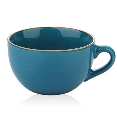 Imagem de VanEnjoy Caneca de café grande vintage azul, tigela de sopa gigante de 680 g com tampa, segura para micro-ondas