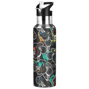 Imagem de ALAZA Garrafa térmica abstrata Monster Truck Car com tampa de canudo isolada a vácuo garrafa térmica de aço inoxidável 590 ml