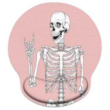 Imagem de Britimes Tapete de rato ergonómico com suporte de pulso, caveira humana rosa, base de borracha antiderrapante, tapete de rato para casa, escritório, jogos, computadores de trabalho, computador