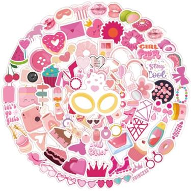 Imagem de One-of-a-Kind on Amazon Coleção de adesivos rosa preppy de 100 peças, pacote de adesivos estéticos femininos fofos incomparáveis com designs de acessórios de moda, adesivos de vinil à prova d'água