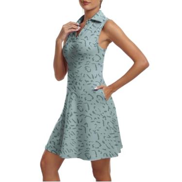 Imagem de FKEEP Vestido feminino de golfe com decote em V com shorts e bolso para treino atlético, 17 Leopardo verde, GG