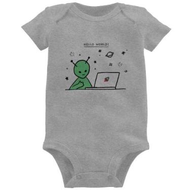 Imagem de Body Bebê Alien Hello World! - Foca na Moda, Cinza, G