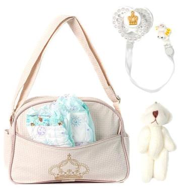 Imagem de Bolsa Maternidade Bege c 2 Fraldas e Chupeta p Boneca Reborn - Saída M