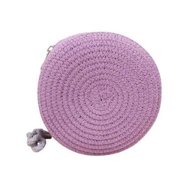 Imagem de Bolsa Feminina Pequena de Palha Redonda Moda Verão - Straw, Roxo