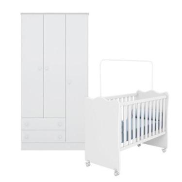 Imagem de Quarto de Bebê Berço c/Rod e Guarda Roupa Doce Sonho Branco Qmovi