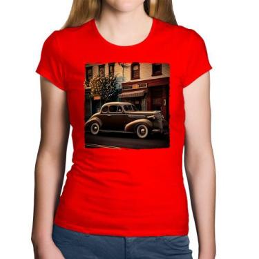 Imagem de Baby Look Algodão Carro antigo na cidade - Foca na Moda, Vermelho, GG