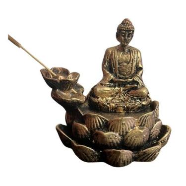Imagem de Incensário Cascata Buda Tibetano Na Flor de Lotus em Resina - ELLO