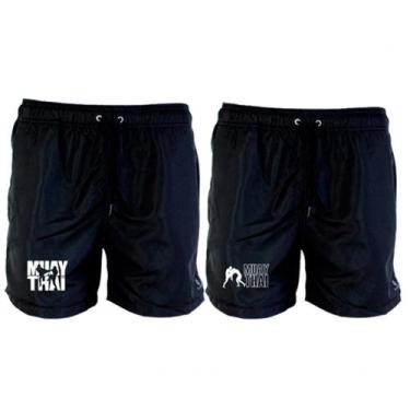 Imagem de Kit 2 Short Tactel Masculino Muay Thai Leve Conforto - Ragor, G, Preto
