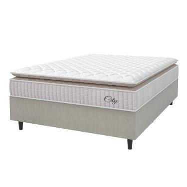 Imagem de Cama Box Colchão Casal Molas Ensacadas City Pillow Top 138x188x61cm Branco / Bege Hellen