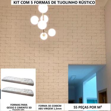 Imagem de Kit 5 Forma 3d Gesso 3d Tijolinho Rústico 24x8cm Molde Gesso Ou Ciment