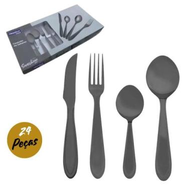 Imagem de Faqueiro Jogo de Talheres em Aço Inox Black Premium com 24 Peças Sunsh