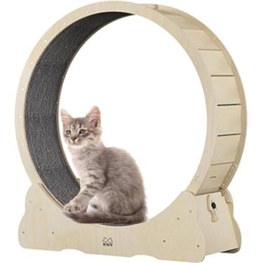 Imagem de Exercitador de roda para gatos em ambientes internos, roda de corrida para gatos, roda de esteira para gatos com almofadas de aderência substituíveis, mecanismo de travamento, rolos silenciosos e