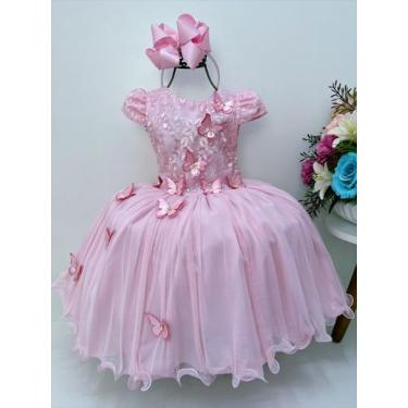 Imagem de Vestido infantil rosa c/ renda de borboletas dama princesas - vila lel