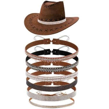 Imagem de CRASPIRE 6 estilos de faixas de chapéu de cowboy com strass 38,9-51,3 cm Bling Panamá Fedora chapéus de cowboy faixas ajustáveis cinto de vaqueira acessórios ocidentais joias de cabelo cravejadas para
