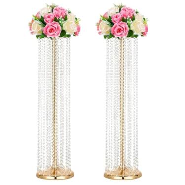 Imagem de 2 peças de 90 cm de altura para vasos de casamento, suporte de flor de casamento, decoração de casamento, guia de estrada com flores, elegante, longo, acrílico para decoração de casamento, mesa de centro de mesa