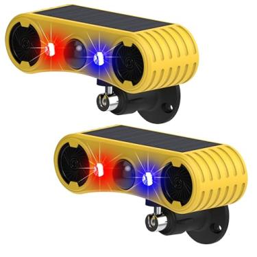 Imagem de QXMH Alarme de Sensor de Movimento Solar Externo-Alarme Sonoro de Latido de Cachorro E Tiro, 2 * 129Db, Gerador de Ruído Alto, 4 Modos, Luz Estroboscópica Ativada Por Movimento Vermelho E Azul para Se